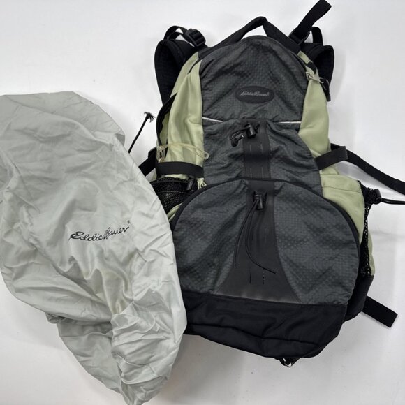 Eddie Bauer Backpack Hiking Black Green Insulated Pocket School Travel w/ Cover - Picture 1 of 16